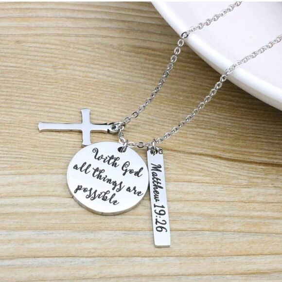 Cross Prayer Faith Bible Verse Religious Necklace - Picture 2 of 5